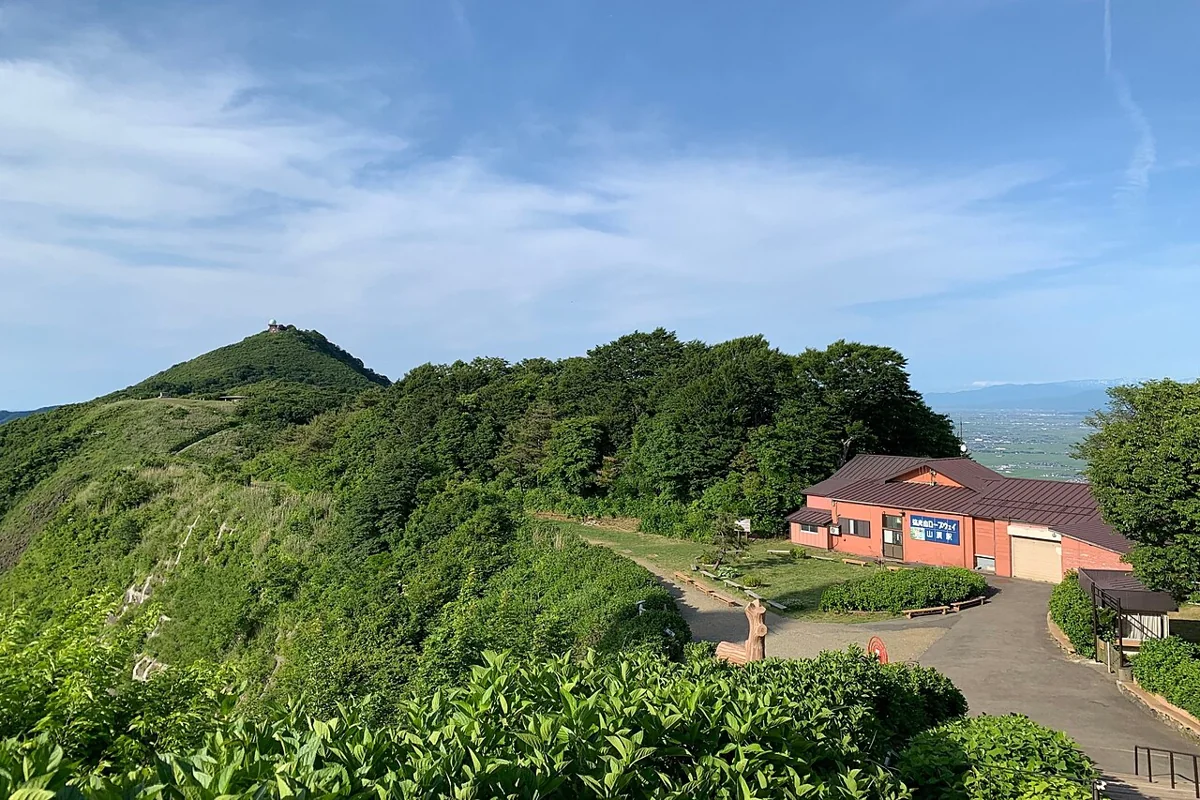 彌彥山纜車山頂站及後方的多寶山